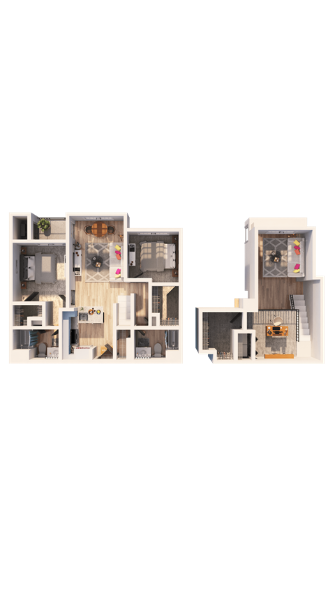 Floor plan for 2 beds, 2 baths, 1236 sqft